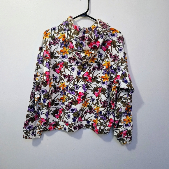 Stateside Medium 100% Cotton Floral Hooded Sweatshirt Drawstring - Picture 2 of 7